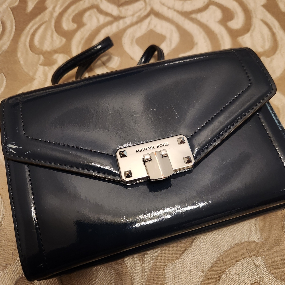 Michael Kors Navy Patent Clutch